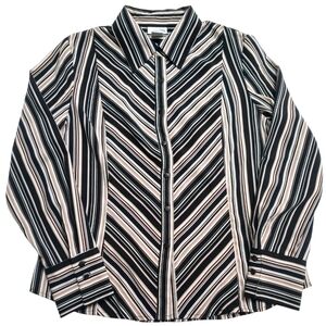 East 5th Women's Button-Down Black/Brown/Tan Striped Shirt MP Medium Petite